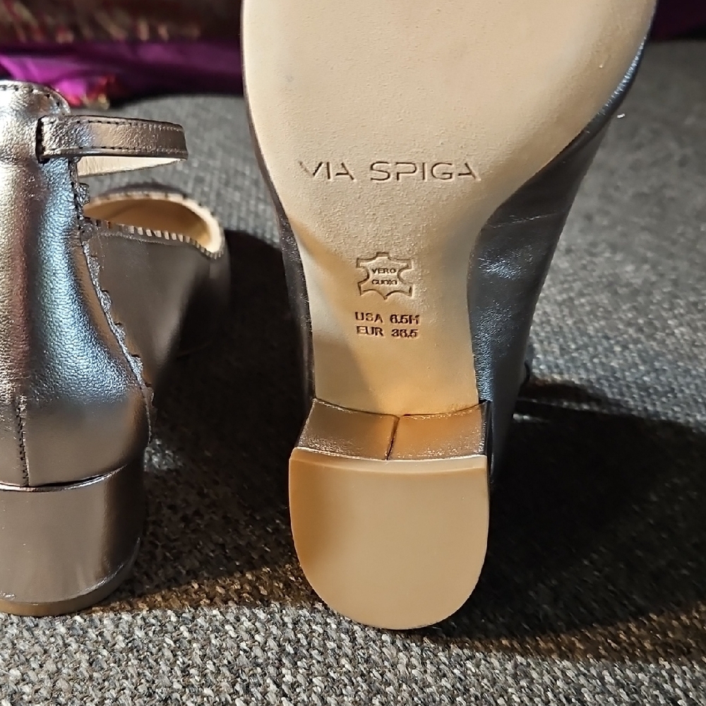 Via Spiga Metallic Gray Ankle Strap Heels - Picture 4 of 8